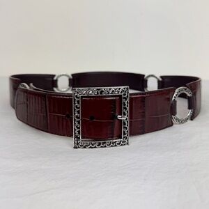 Brighton Vintage Brown Gator Embossed O-Ring Belt